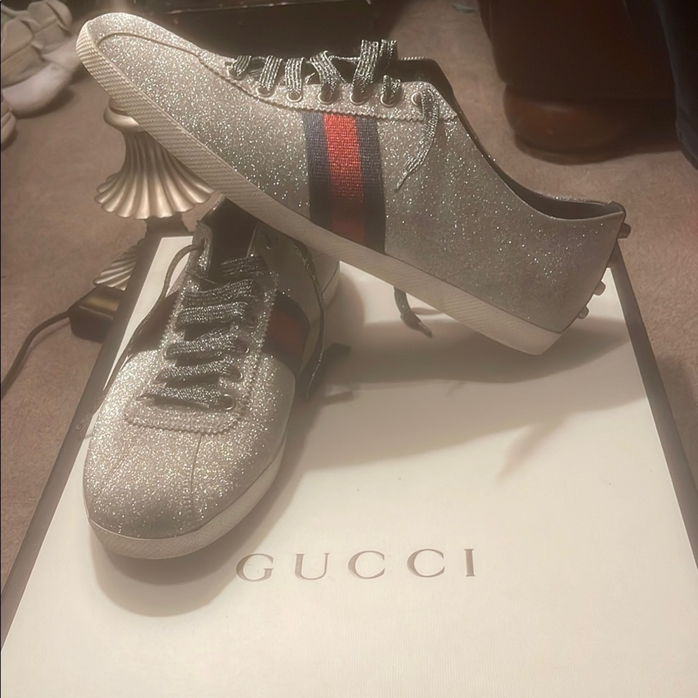 Gucci Silver Glitter Sneakers size 13